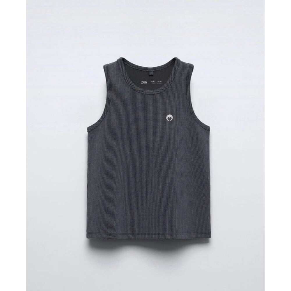 Brand New!!!! Zara Kids Grey Textured Heart Ribbed Shirt Size 13/14